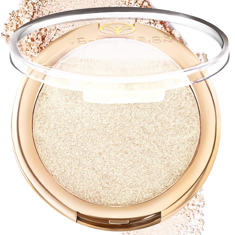 YOUNG VISION Baked Highlighter Powder Palette, Sheer Pearl Shimmer Shades for Face Highlighter Makeup, Highly Pigmented Iluminadores de Maquillaje, 0.19 Oz(Pack of 1)