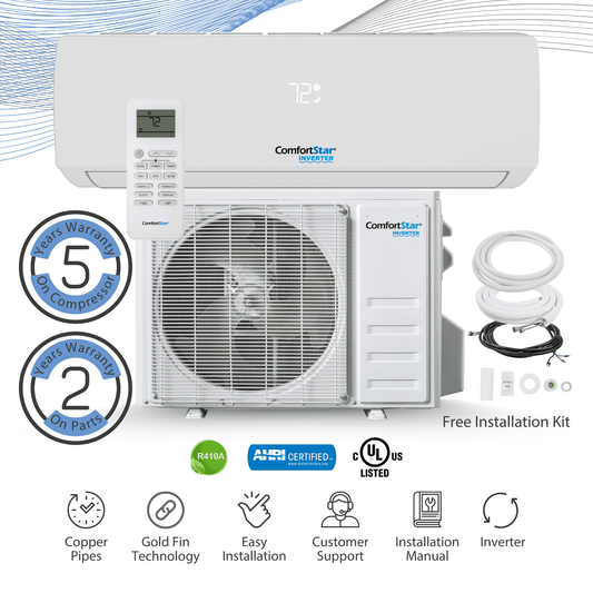 12.000 BTU 17 SEER2 Ductless Mini-Split Inverter+ Air ConditionerAir Heat Pump System Full Set 115V.