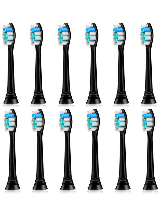 12pcs/set Black Toothbrush Heads Compatible With Philips Sonicare Electric Toothbrush