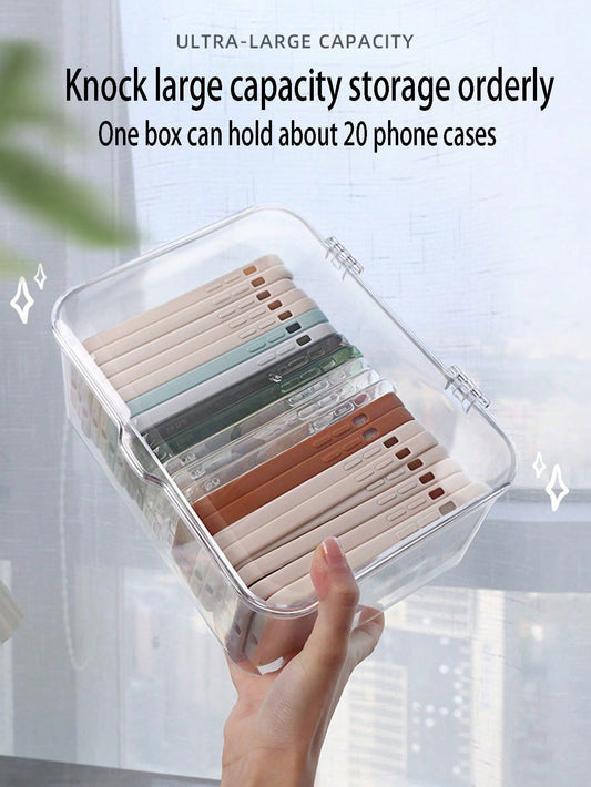 1pc Clamshell Dust-proof Transparent Large-capacity Desktop Debris Organizer Mobile Phone Storage Box - Jewelry High-value Organizer Plastic Anti-oxidation