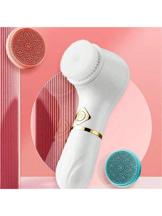 White Abs Material New 3-In-1 Electric Facial Cleansing Brush, Face Cleanser, Pore Cleaner For Face Beauty