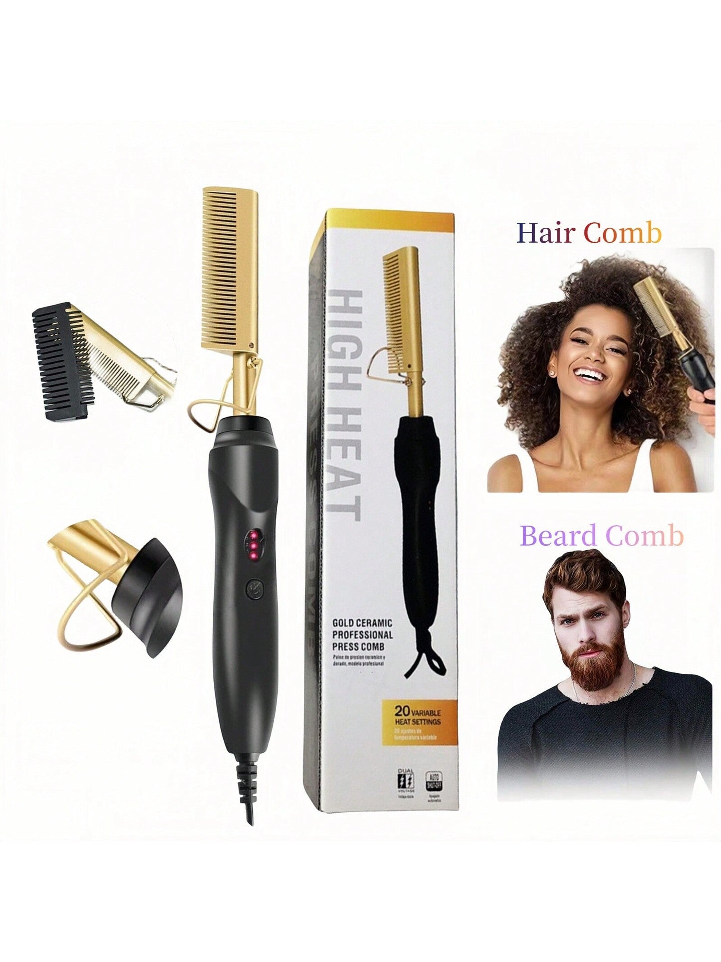 3-In-1 Hot Comb/Hair Straightener/Curling Iron, 1pc ARbuliry Wall Plug Professional High Heat Electric Comb For Wet & Dry Hair, 3-Gears Temperature Control, Automatic Power Failure, Tourmaline Ceramics Copper Hair Curler, 10S Quick Heat Hair Dryer