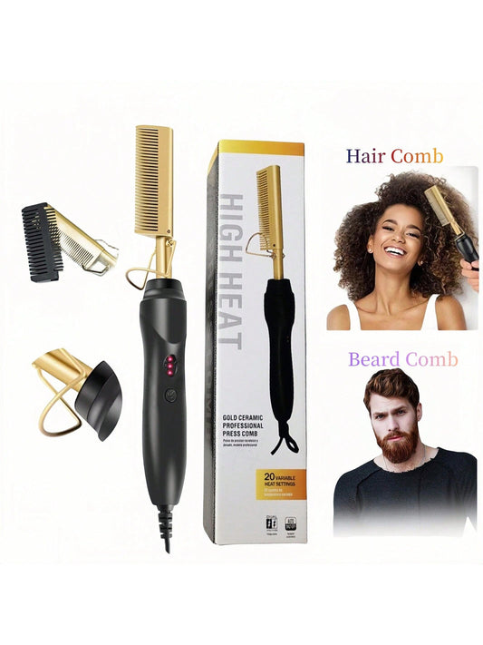 3-In-1 Hot Comb/Hair Straightener/Curling Iron, 1pc ARbuliry Wall Plug Professional High Heat Electric Comb For Wet & Dry Hair, 3-Gears Temperature Control, Automatic Power Failure, Tourmaline Ceramics Copper Hair Curler, 10S Quick Heat Hair Dryer