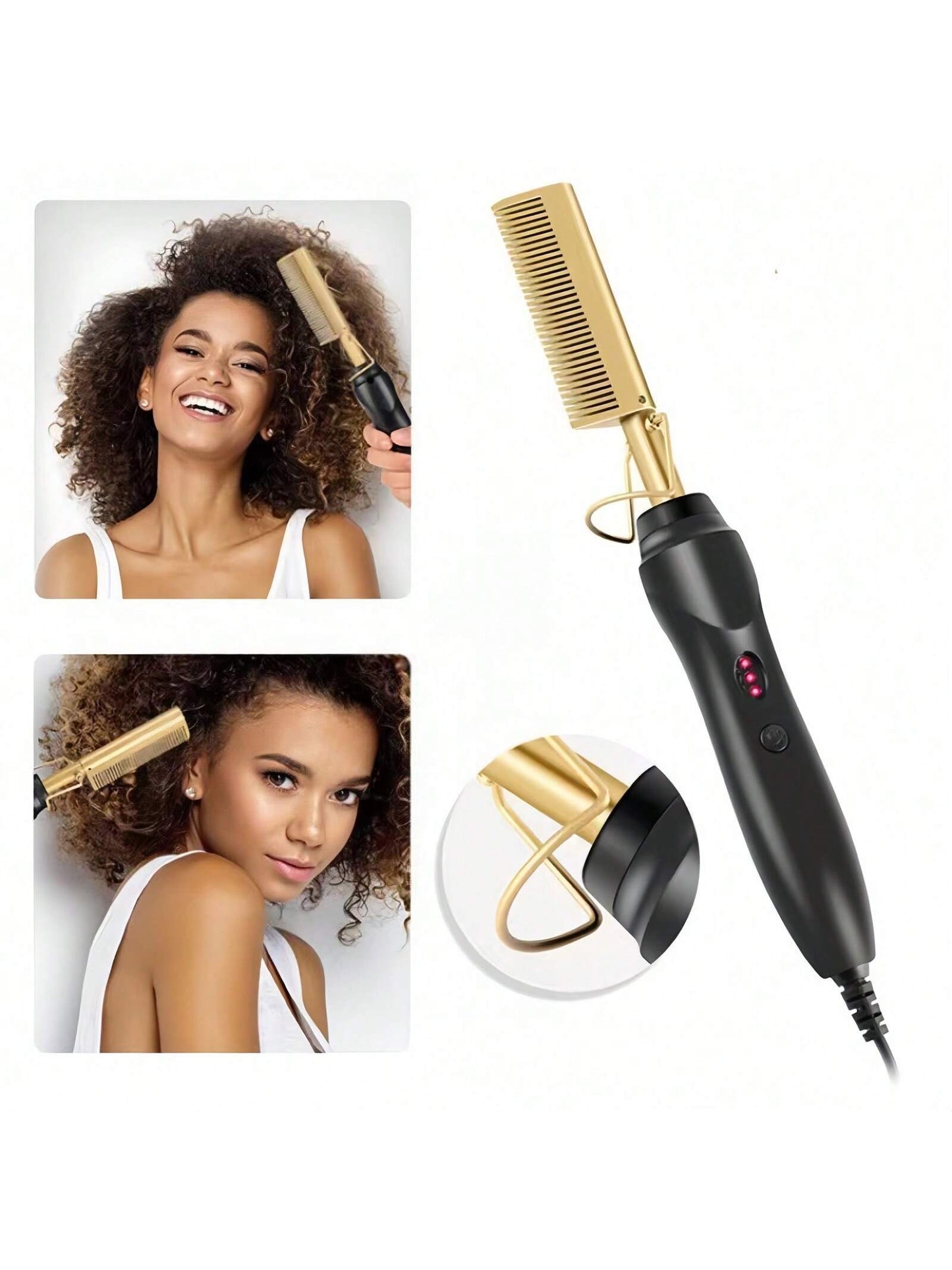 3-In-1 Hot Comb/Hair Straightener/Curling Iron, 1pc ARbuliry Wall Plug Professional High Heat Electric Comb For Wet & Dry Hair, 3-Gears Temperature Control, Automatic Power Failure, Tourmaline Ceramics Copper Hair Curler, 10S Quick Heat Hair Dryer