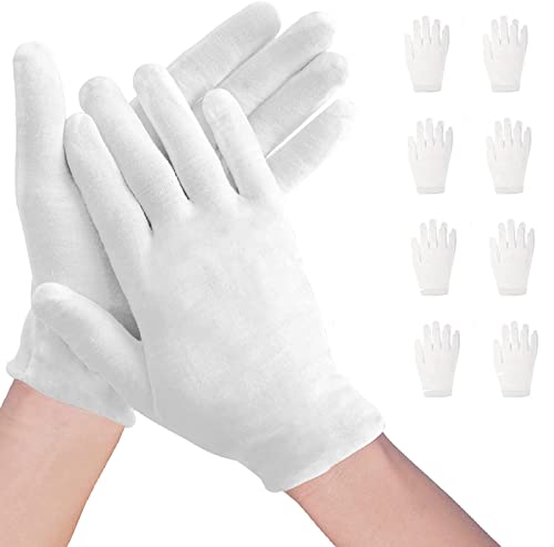 ZXFUTURE 16 Pcs（8pairs） White Cotton Gloves for Dry Hands Moisturizing Gloves Overnight Eczema Gloves Sleep Gloves for Women Cosmetic Jewelry Silver Moisturizing Coin Inspection Gloves
