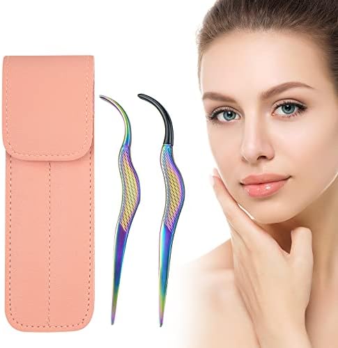 2 Pack Eyelash Applicator Tool,DIY Cluster Lash Tweezers Set,Extension Tweezers, Remover Clip Tweezers Nipper,1pcs pink holster