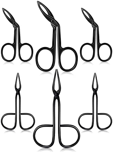 6 Pieces Scissors Shaped Eyebrow Tweezers Flat Tip Tweezers Hair Plucker and Slanted Tip Tweezers Stainless Steel Scissor Handle Tweezers Flat Straight Tip Tweezers Brow Hair Remover (Black)