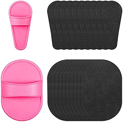 62 Pieces Hair Removal Pad Sets Crystal Smooth Away Hair Eraser Kit, 2 Sizes Legs Skin Pad and 60 Pieces Exfoliation Fine Sandpaper, Lip Facial Hair Removal Pad for Women Girls Skin Care (Pink, Black)