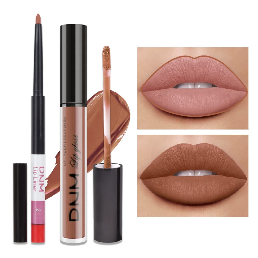 2pcs Matte Deep Rose-Beige Lip Liner and Lipstick Makeup Set,Nude matte Liquid Brown Lipstick 24H and Lip Liner Set Matt Liquid Lips Make Up Waterproof Long Lasting Lipstick Matte Kit_#25_