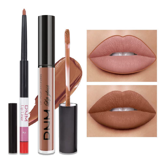 2pcs Matte Deep Rose-Beige Lip Liner and Lipstick Makeup Set,Nude matte Liquid Brown Lipstick 24H and Lip Liner Set Matt Liquid Lips Make Up Waterproof Long Lasting Lipstick Matte Kit_#25_