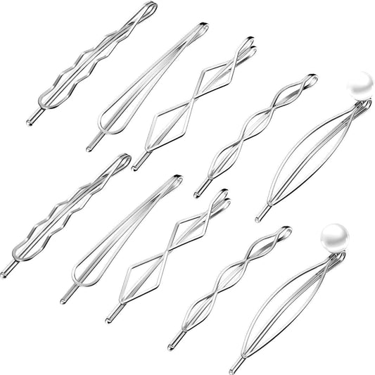 10 Pieces Bobby Pin Hair Pin Geometric Metal Hair Clip Hair Barrettes for Women Girl Hair Styling Pins Minimalist Hair Decorative Wedding Dainty Accessories Headwear (Silver)