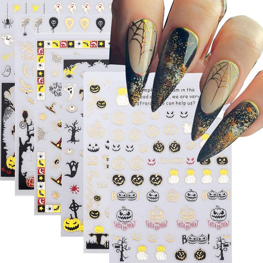 6 Sheet Halloween Nail Stickers for Nail Art-WLGDLH Nail Art Stickers Pumpkin Elf and Other Designs Fingernail Stickers Self Adhesive Nail Decals Nail Art Tools for Women Manicure Decoration