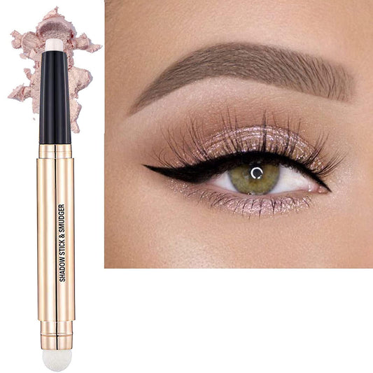 2 in 1 Eyeshadow Stick and Sponge Makeup Soft Brush Eye Makeup Cream Shimmer Smooth Glitter Eye shadow Pencil Highlighter Hypoallergenic Natural Waterproof Long Lasting Multi-Dimensional eyes Look