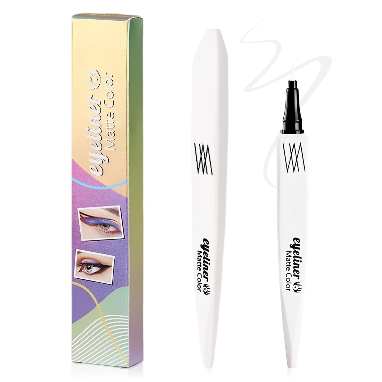 White Liquid Eyeliner Pen, Waterproof Long-lasting Color Eyeliner Pencil, Smudge-proof Fast-drying Colored Eye Liner Rainbow Colorful Neon Eyeliner Liquid Liner, Smooth Ultra Fine Easy to Color-08#