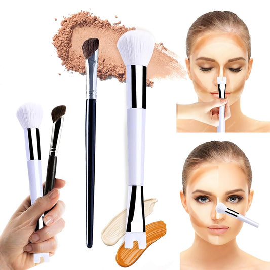 2PCS Nose Contour Brush Set, 2-In-1 U-Shaped Brush & Fluffy Brush for Nose Sculpting and Defining, Angled Tilt Brush for Nose Shadow, Nose Brushes Combo for Easy Nose Contour