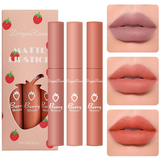 ZARICS 3PCS Nude Matte Lipstick Set, 24 Hour Superstay Natural Nude Lipstick Velvet Smooth Crayon Lip Stain, Long Lasting Waterproof Lip Gloss Lipstick for Women Makeup (Set A)