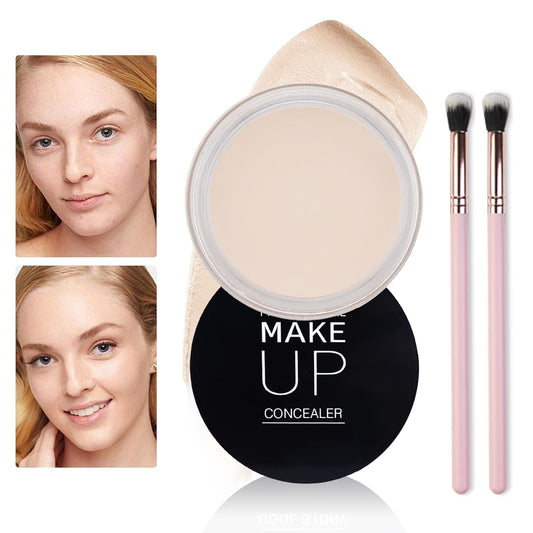 ZIZUCLE Pot Concealer Color Correcting Concealer Full Coverage Contouring Brightening Natural Flawless Cream Concealer With 2Pcs Soft Brush Makeup Set For No Trace Nude Skin Tone #01 Ivory White