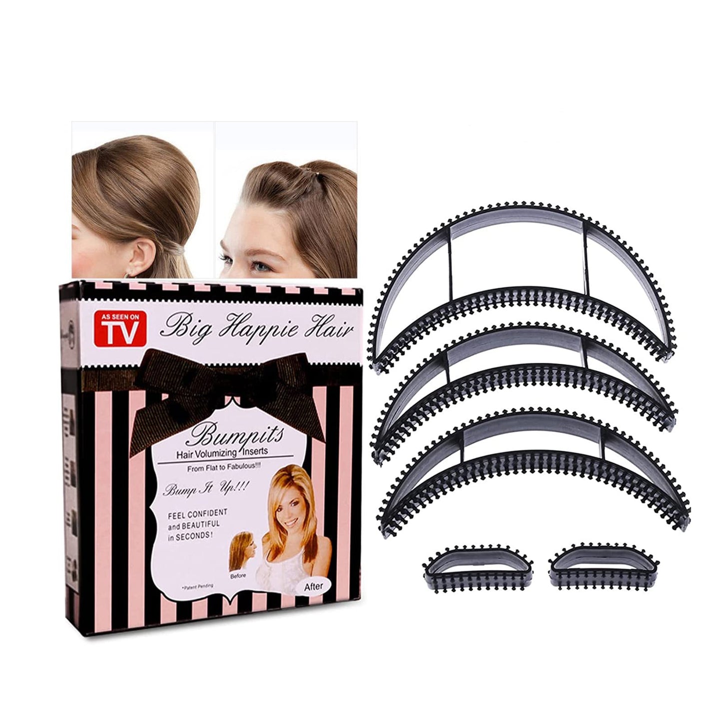 5Pcs Bump It Black Styling Coiler Set Volume Hair Hair Accessory Hair Bumps for Volume Insert Fluffy Hairdressing Tools for Women and Girls