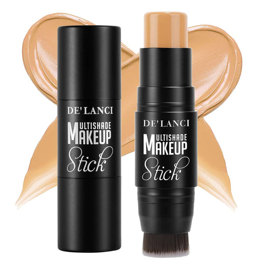 2022 Upgrade Cream Contour Stick with Built-In Brush,3 In 1 Concealer Bronzer Foundation Stick,Face Brightens Shades Contour Pen,Travel-friendly Waterproof Longwear Face Body Contouring Makeup,Nude