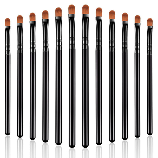 12 Pieces Small Concealer Brush Bulk Flat Lip Concealer Brush Under Eye Synthetic Fiber Makeup Eyebrow Foundation Brush for Concealing Blending Setting Buffing Makeup (Black)