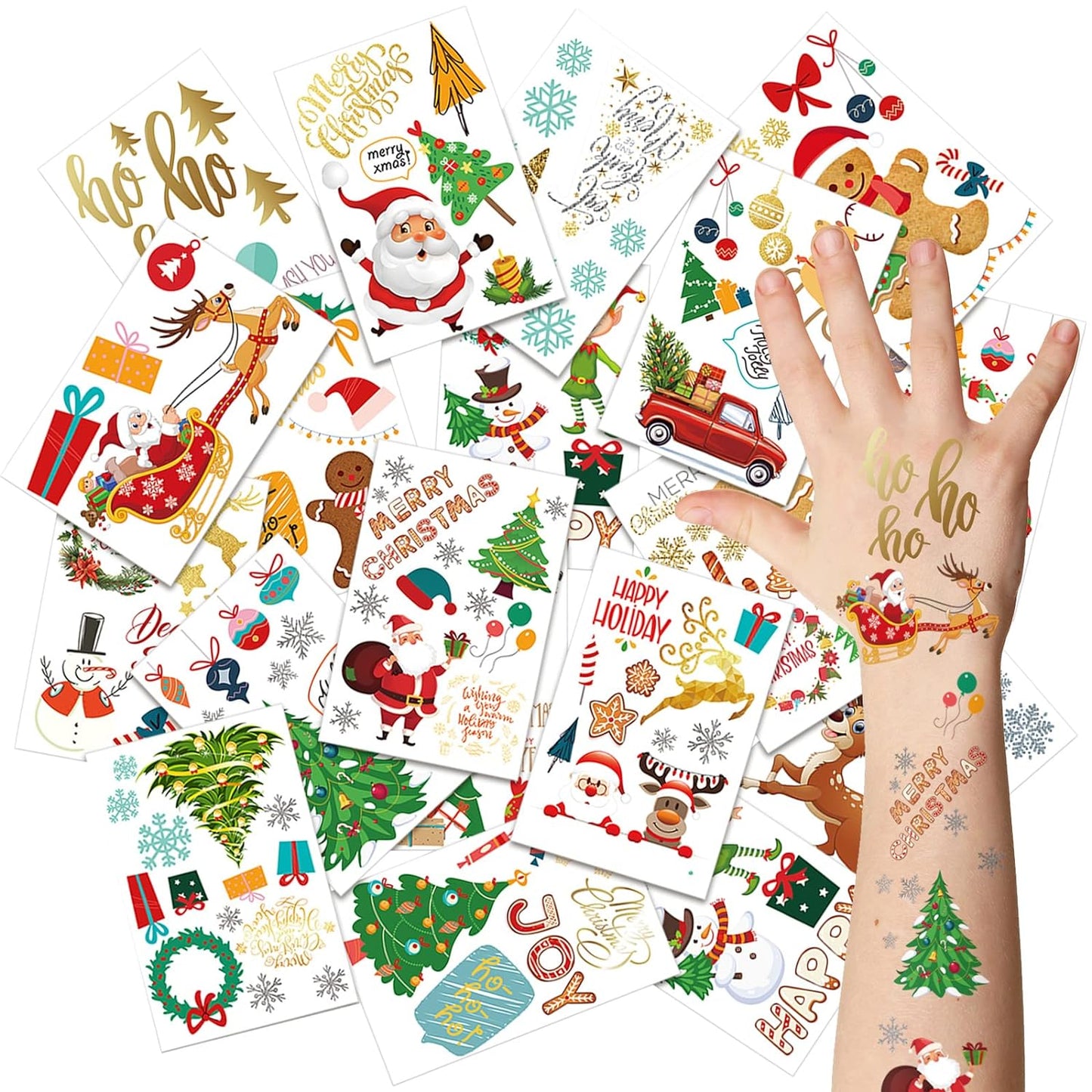 292 Pieces Christmas Temporary Tattoos for Kids Christmas Stocking Filler Stuffers Santa Claus Christmas Tree Snowman Waterproof Tattoos Stickers for Merry Christmas Party Favors Birthday (Santa)